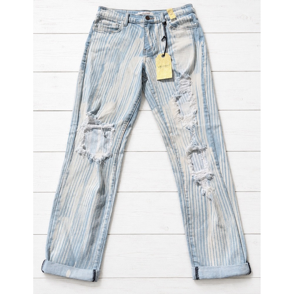 Vibrant M.I.U Distressed Striped Boyfriend Jeans Acid Wash Grunge Punk 1 W24 NWT
